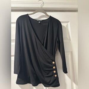 Black Wrap Top with Gold Button Accents